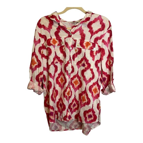 John Mark Blouse Women's Size Medium Abstract Wire Collar Artsy Linen Blend - Picture 1 of 4